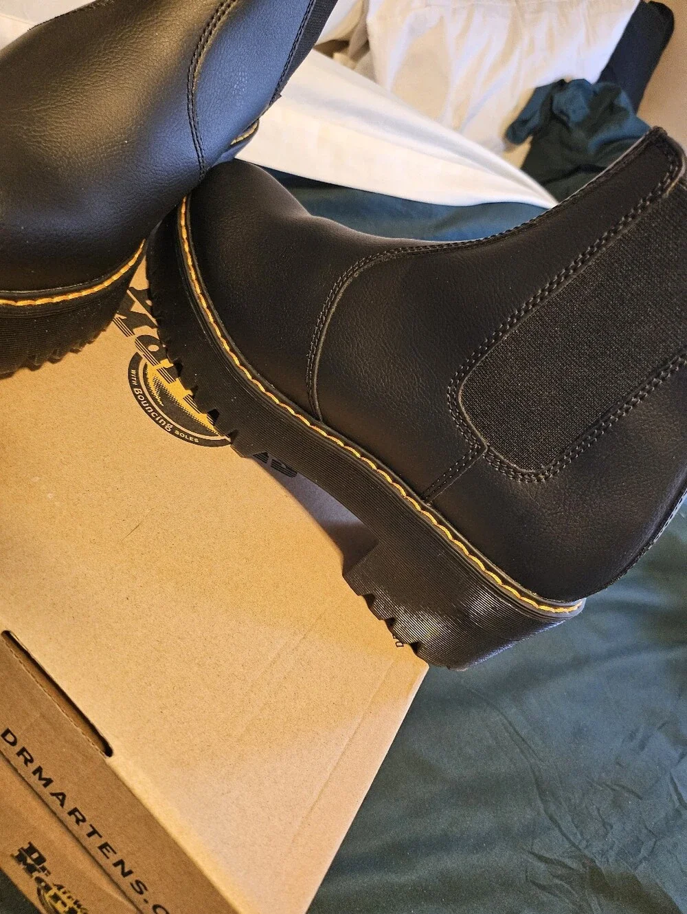 Dr. Martens Black Leather Chukka Boots with Yellow Stitching